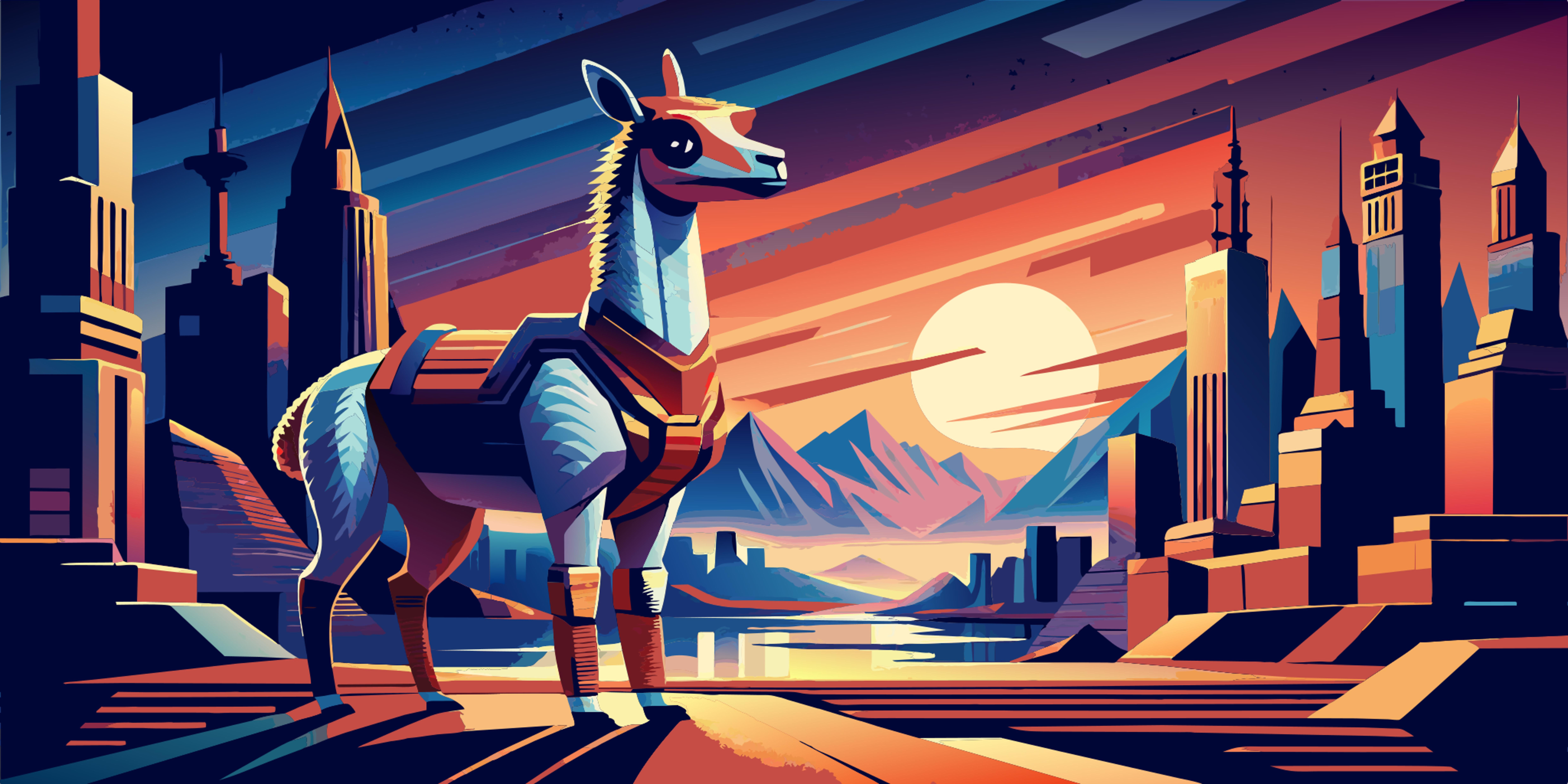 Stylized llama city illustration