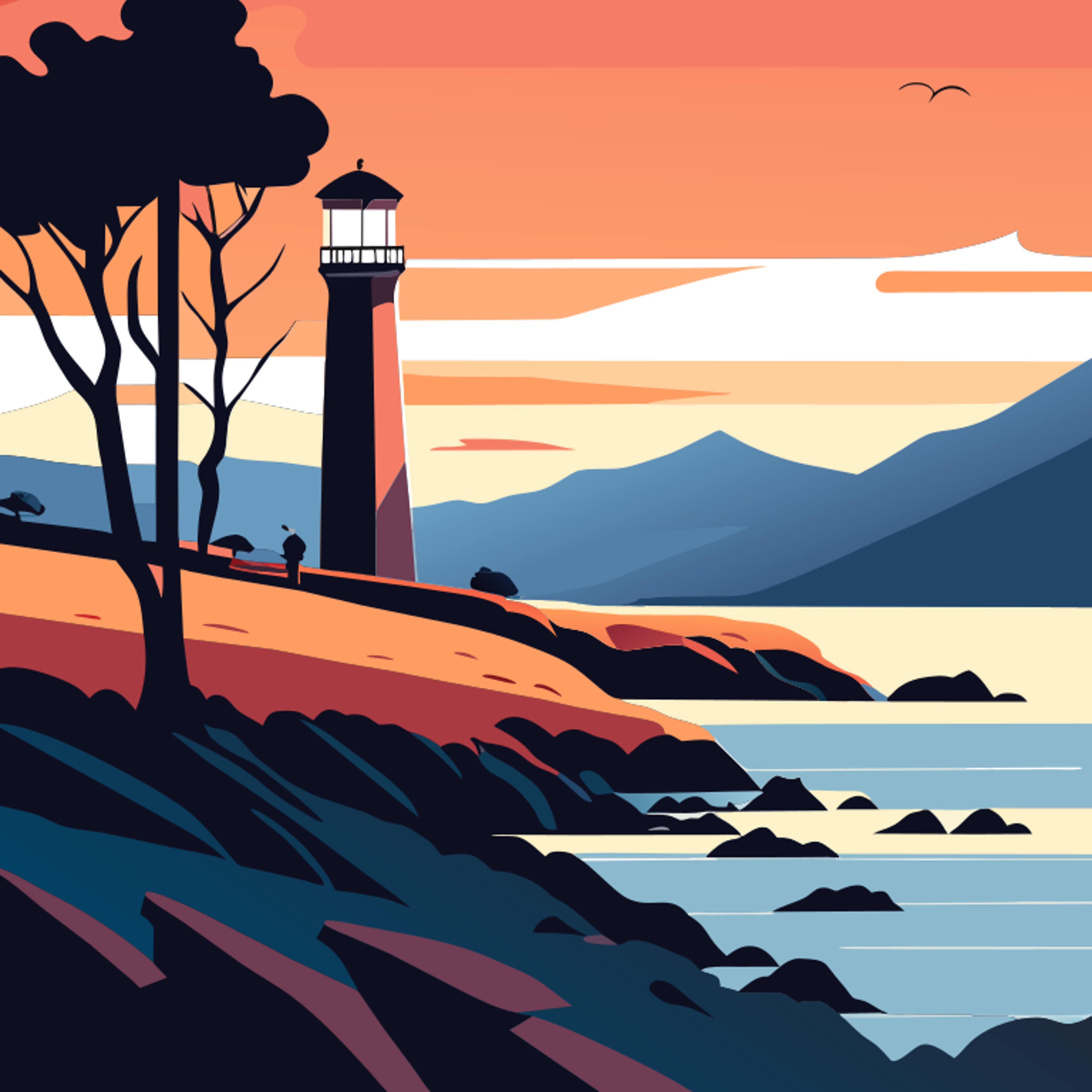 Coastal lighthouse illustration